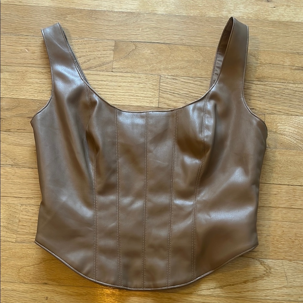 Brown leather corset top